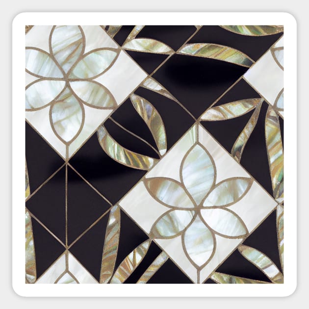 Black Onyx and Mother of Pearl Flowers - Seamless Floral Pattern Sticker by JediNeil